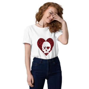 camiseta unisex corazón calavera leopardo rojo