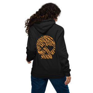 Sudadera capucha unisex Corazón bordado y Calavera cebra naranja